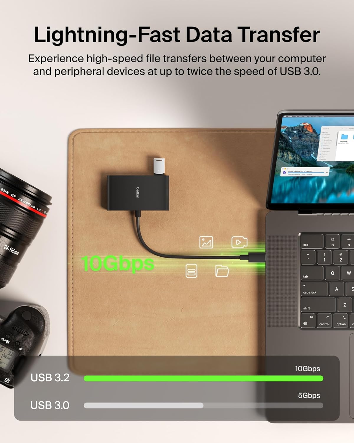 Belkin Connect 4 Port USB C Hub - Multiport Adapter Dongle with 4 USB C 3.2 Gen 2 Ports - High Speed 10G Data Transfer for Laptop, MacBook, iPad, PC, and More - 100W PD