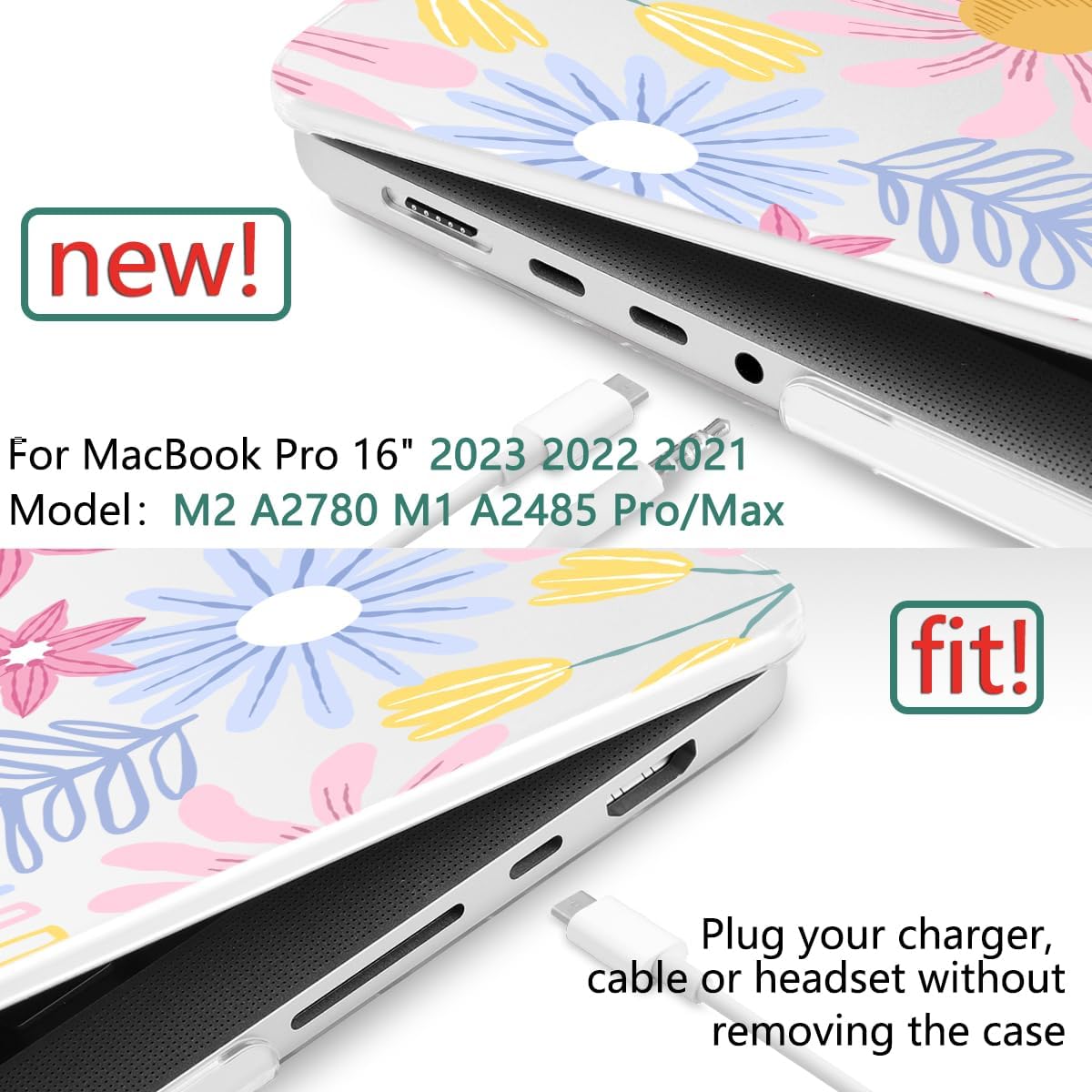DONGKE for M4 MacBook Pro 16 Inch Case 2024 2023 2021 A3403 A3186 M3 A2991 M2 A2780 M1 A2485 Pro/Max Chip, Plastic Hard Shell Case & Keyboard Cover for Mac Pro 16 with Touch ID, Florals