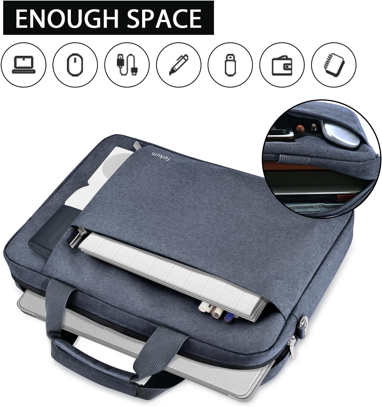 Ferkurn Laptop Bag Case for Women Men Computer Bag Compatible with HP Envy Pavilion Omen/LG Gram/MSI/Dell Inspiron XPS/Lenovo/Acer, Shoulder Strap Carrying Messenger Briefcase, Grey, 14 Inch