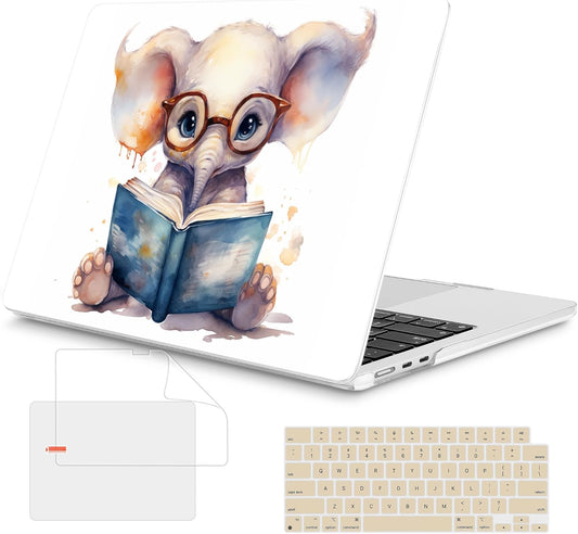 Mektron Compatible with M4 MacBook Air 15 inch Case 2025 A3241 2024 2023 M3 A3114 A2941 M2 Liquid Retina Display Touch ID, Plastic Hard Case & Keyboard Skin & Screen Protector - Cute Elephant C342