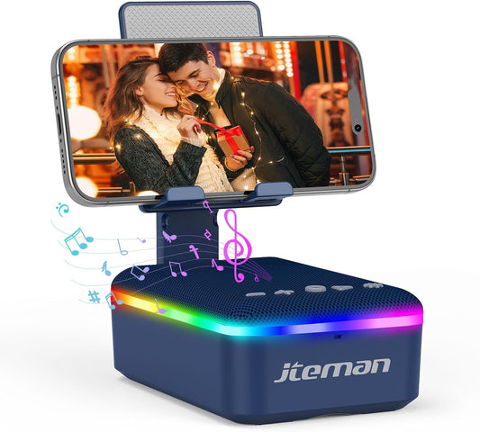 JTEMAN Gifts for Men Women,Cell Phone Stand with Bluetooth Speaker,LED Light,and Lanyard,Cool Tech Gadgets,Unique Birthday Gifts for Men Husband Mom Dad-Blue