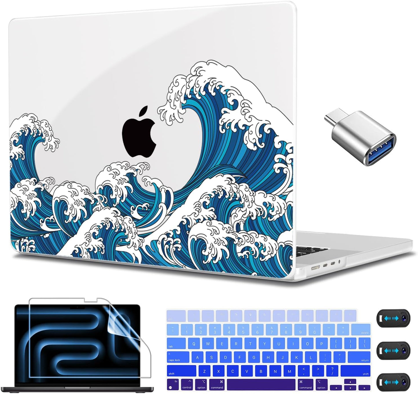 CISSOOK Ocean Case for MacBook Pro 14 inch 2021 2022 2023 2024 Release Model A2442 M1 &A2779 M2 &A2992 A2918 M3 & A3112 A3185 A3401 M4 Pro/Max Chip, Wave Hard Shell for Pro 14-inch with Touch ID