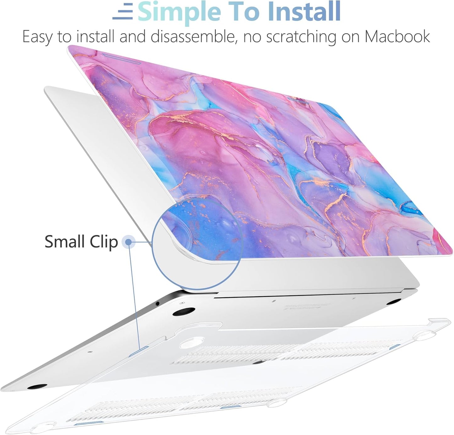 MEEgoodo for MacBook Air 13 inch Case 2021 2020 2019 2018 Released A2337 M1 A2179 A1932 with Touch ID, Plastic Hard Shell & Keyboard Cover Compatible with MacBook Air Case 13.3, Pink Marble Texture