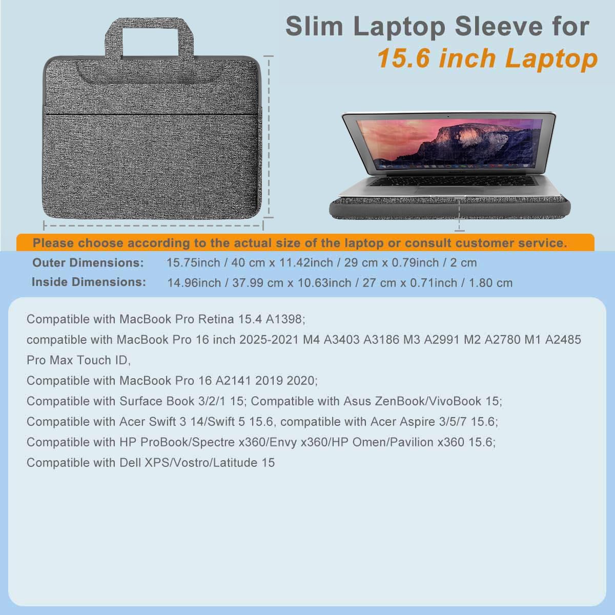 Universal Laptop Shoulder Bag 13-17.3 Inch Shockproof Briefcase with Multi-Pockets & Adjustable Strap for MacBook Pro/Air