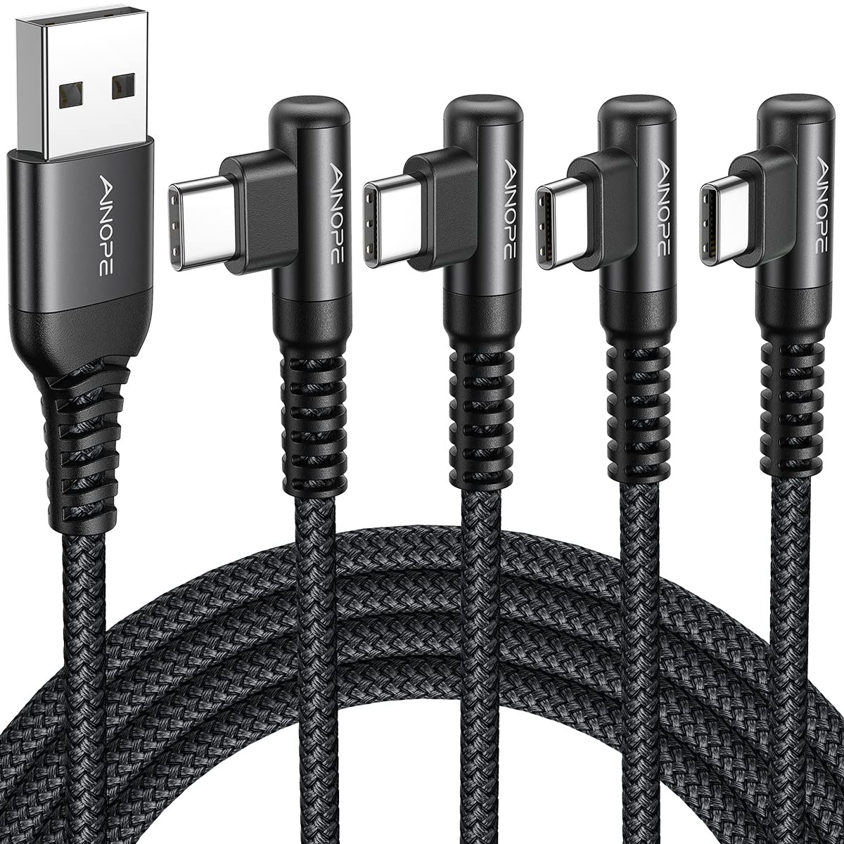 AINOPE USB Type C Cable [4-Pack 3.3ft/3.3ft/6.6ft/10ft] 3.1A Fast Charging USB to USB C Cable, Nylon Braided USB C Charging Cable Compatible with Galaxy S21+ Ultra, iPad mini/Air/Pro, Pixel 6X