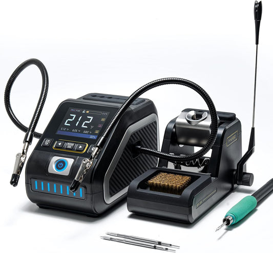 FNIRSI DWS-200 200W 210 Precision Digital Soldering Station Kit with 3 F210 Soldering Iron Tips and 2 Helping Hands, Temp Value & Curve Mode, 3 Temperature Storage, Full-Color Display