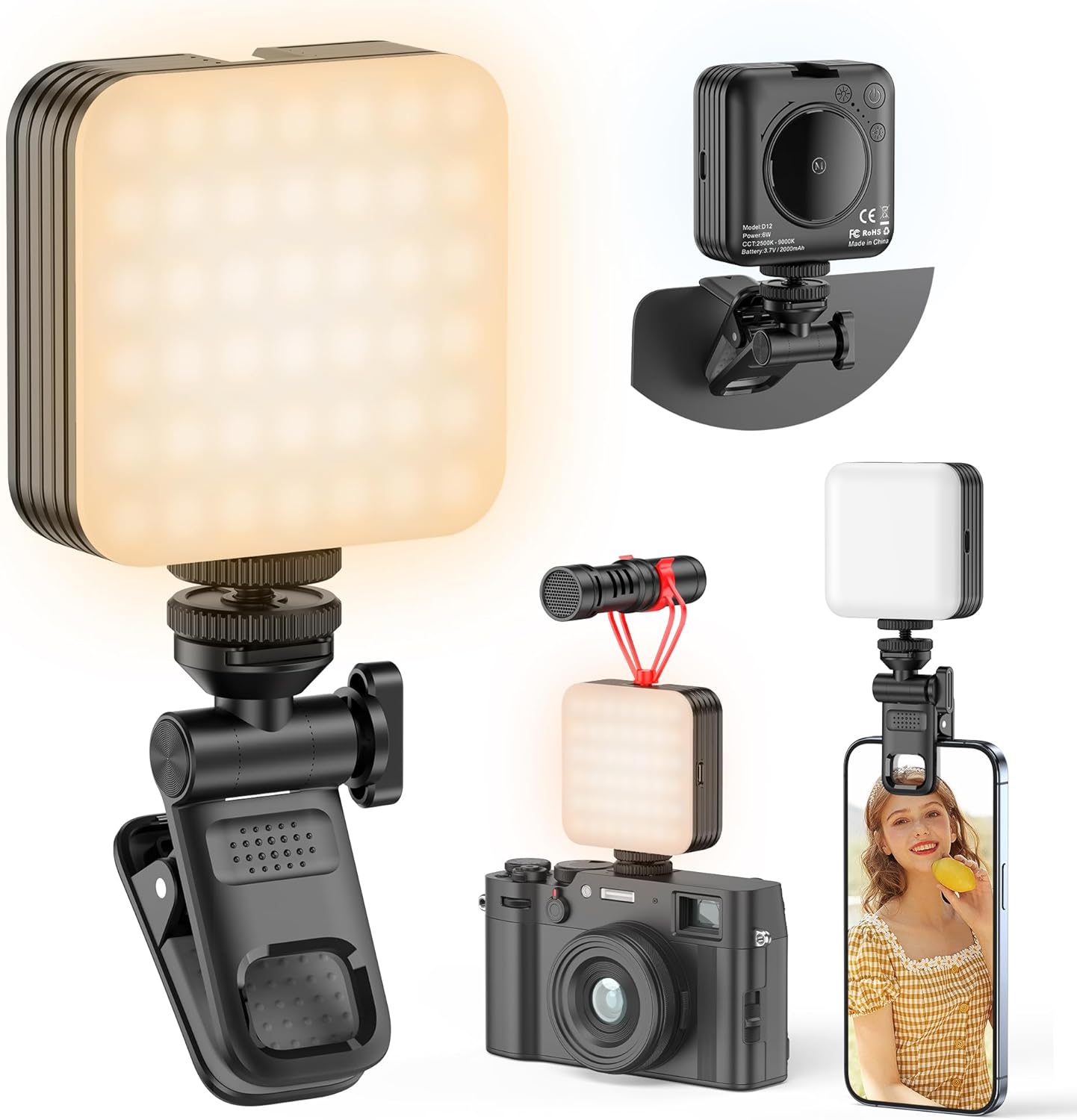 80 LED Selfie Light with 3 Modes, Portable Phone Light with Clip & 1/4 in Screw Hole, Rechargeable Clip Fill Video Conference Selfie Panel Lights for Phone/Camera/iPad/Laptop/TikTok