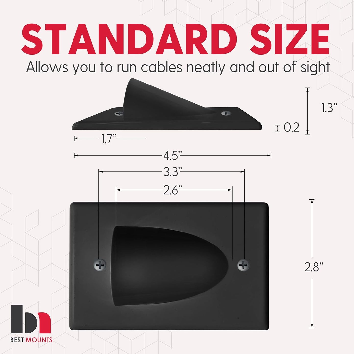 BestMounts - 1 Pack In Wall Cable Management Kit - Recessed Wall Plate Cable Pass Through Pair with Single Gang Low Voltage Mounting Bracket - TV Cord Hider for Wall Mounted TV ETL Listed