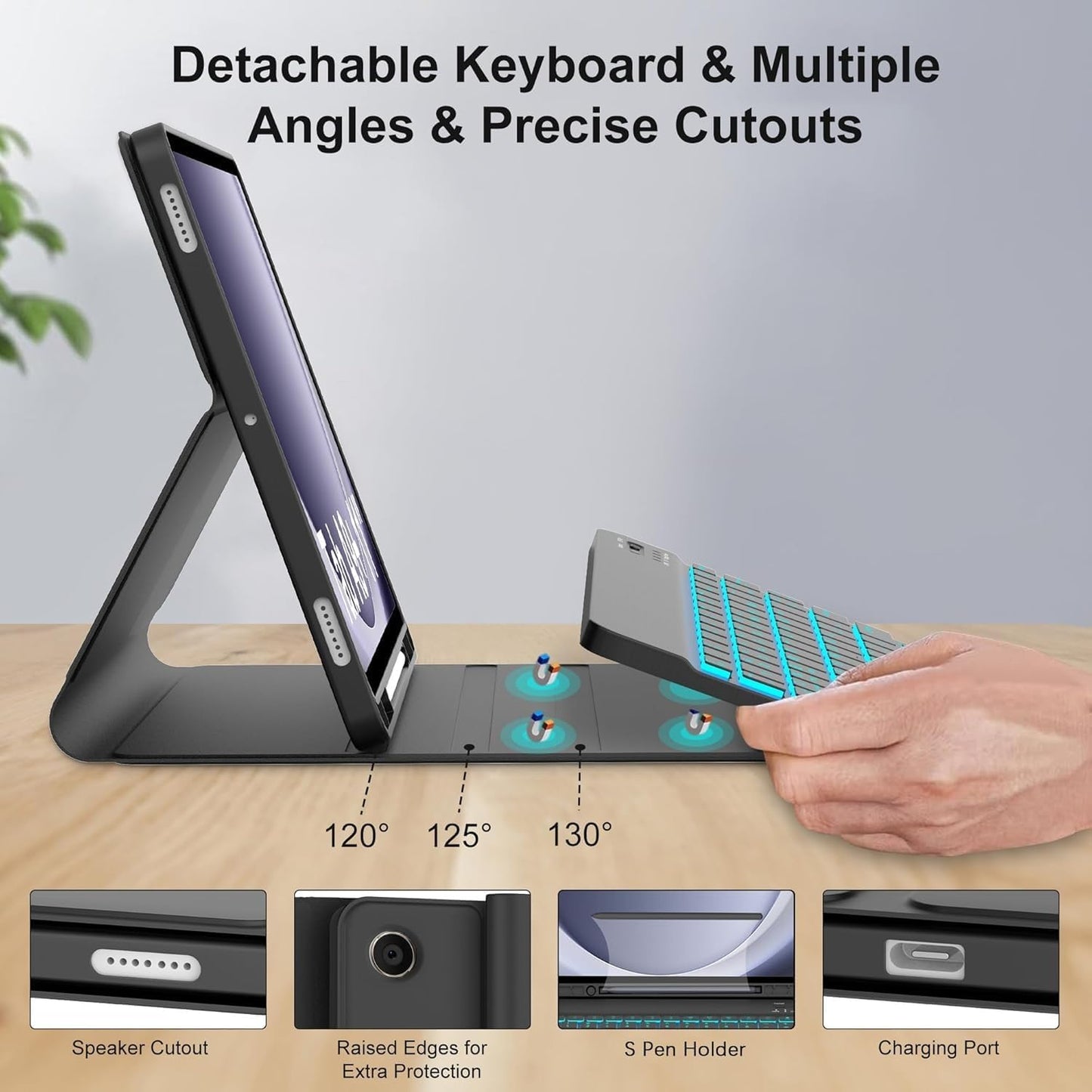 Galaxy Tab A9 Plus Case with Keyboard 5G 11 Inch 2023 (SM-X210/X216/X218), 7 Color Backlit Detachable Tablet Keyboard Cover with S Pen Holder for Samsung Galaxy Tab A9+ 11" (Black)