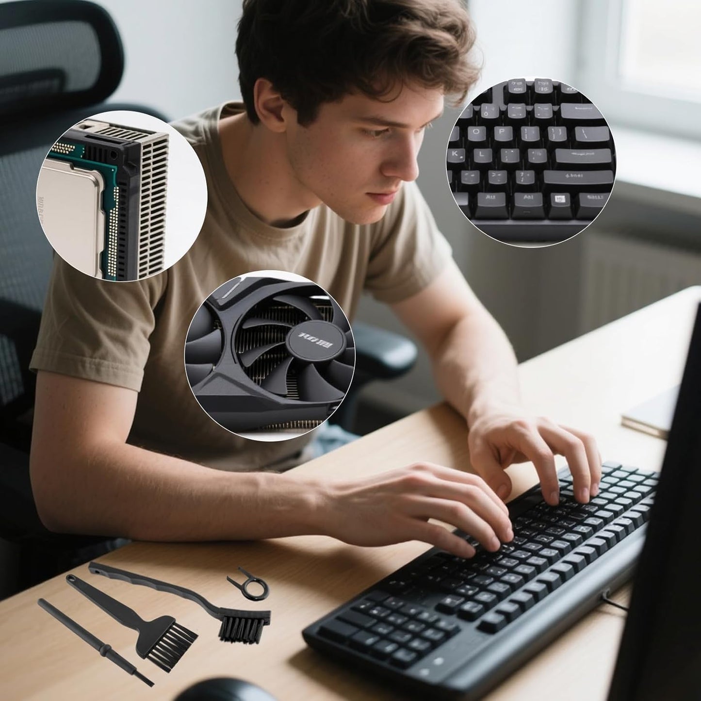 8 PCS Keyboard Cleaning Brushes Kit, Small Portable Anti Static Electronic Dust Cleaning Brush for Computer PC Keyboard Laptop Motherboard Camera Small Space(Black, Set of 8)