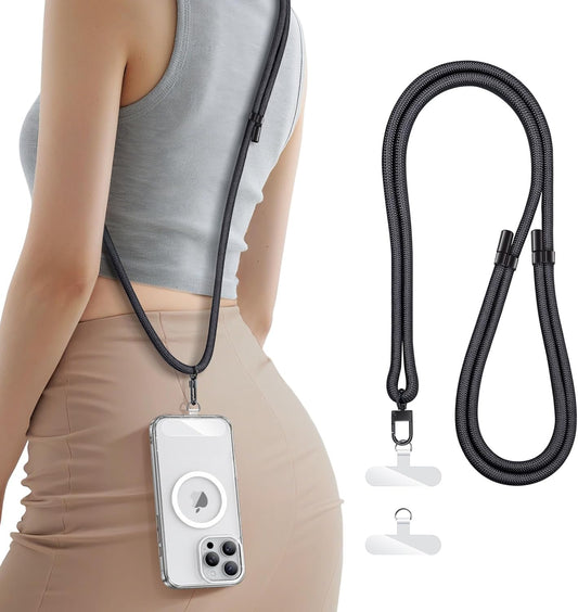 for Phone Lanyard Crossbody with 2X TPU Clear Tabs, Adjustable Anti Theft Strap, Premium Metal Buckles, Comfortable Universal Neck Wrist Lanyard for Travel Outdoor, Black