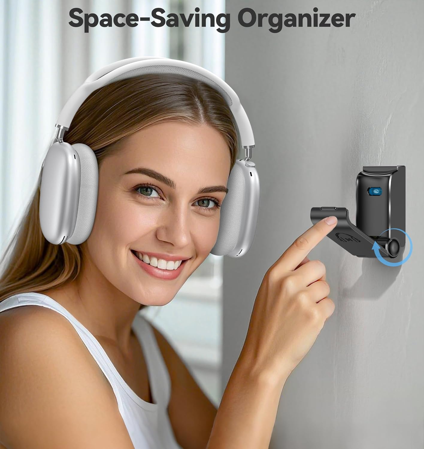 Headphone Stand, Wall Mount Headset Hanger, Gaming Headphone Holder Hook Clip, Foldable Headset Stand Desk Holder for PC Earphone Accessories, Black(2 Pack)