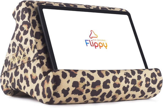 Flippy Tablet Pillow Stand - Cushion Tablet Stand & Holder, Bed Support for Lap and Desk, Compatible with Phone & Book Reading: Kindle, iPad Pro, iPhone & Samsung - Def Leopard