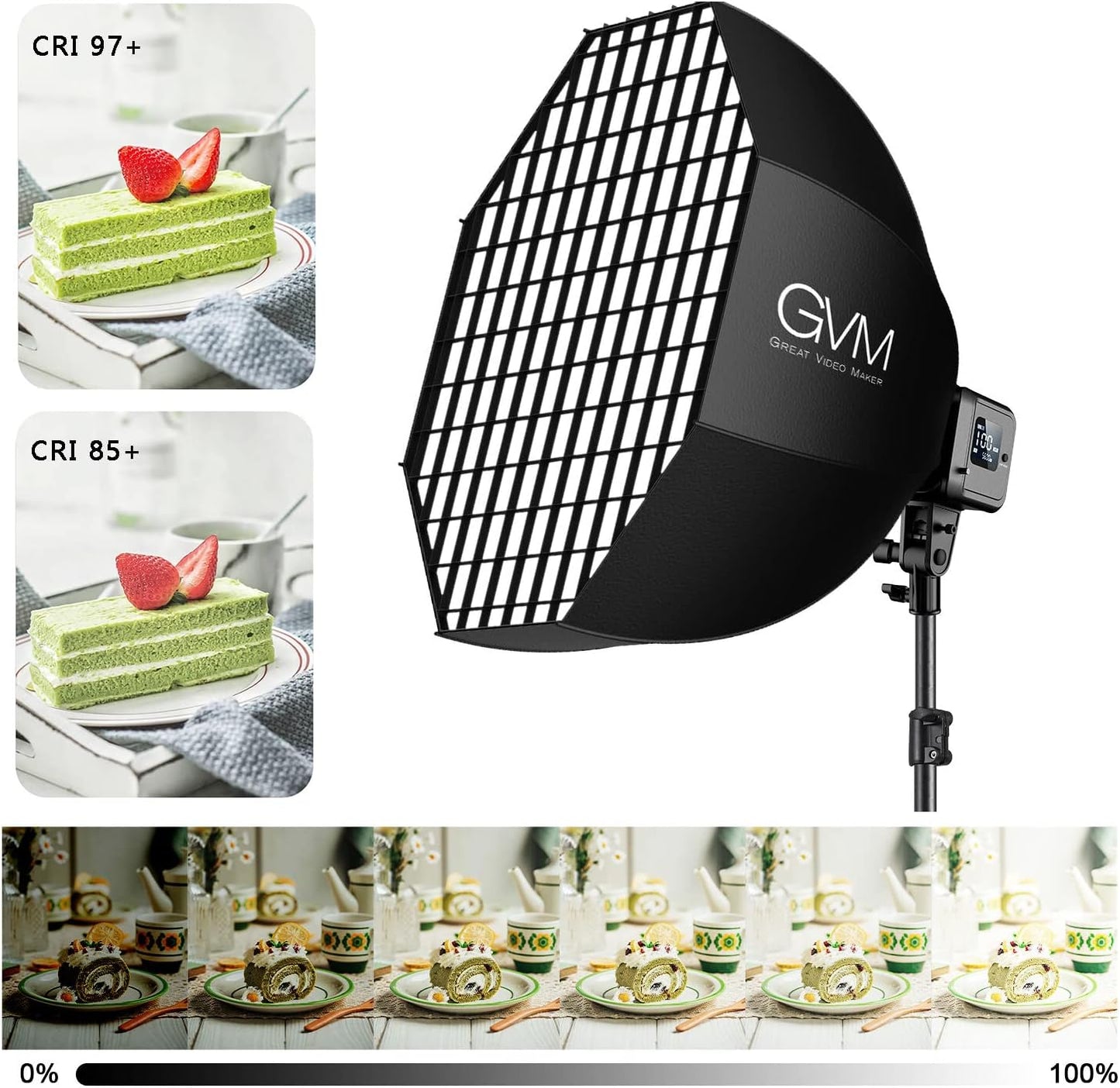 GVM SD80S 80W COB Video Light Kit, 5600K Continuous Lighting for Photography with Bowens Mount Softbox&Stand, 8 Lighting Effects Support AC Adapter & NP Series Battery