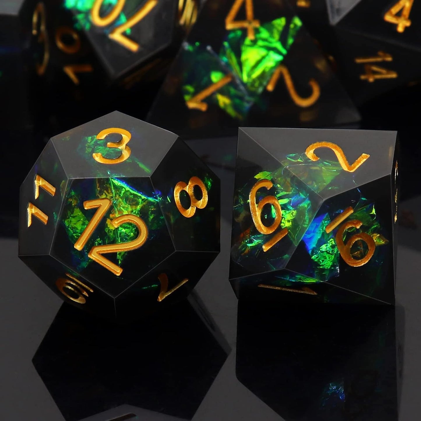 Haxtec DND Dice Set Black Sharp Edge Resin Dice with Dice Case Iridecent D&D Dice for RPG Compatible with Dungeons and Dragons DND Gift-Black Galaxy