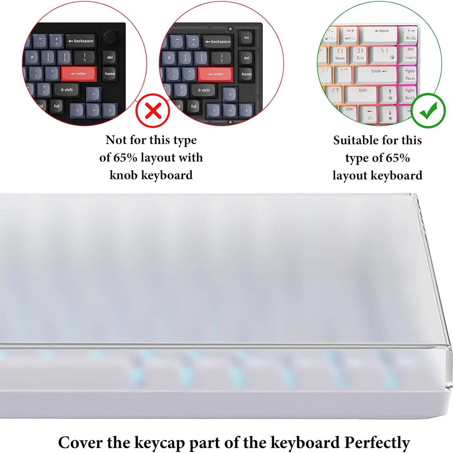 GEEKRIA 65% Keyboard Dust Cover, Acrylic Dust Cover for 68 Key Computer Mechanical Keyboard, Compatible with RK Royal KLUDGE RK68, Keychron K6, K6 Pro, Corsair K65 PRO Mini (Frosted)