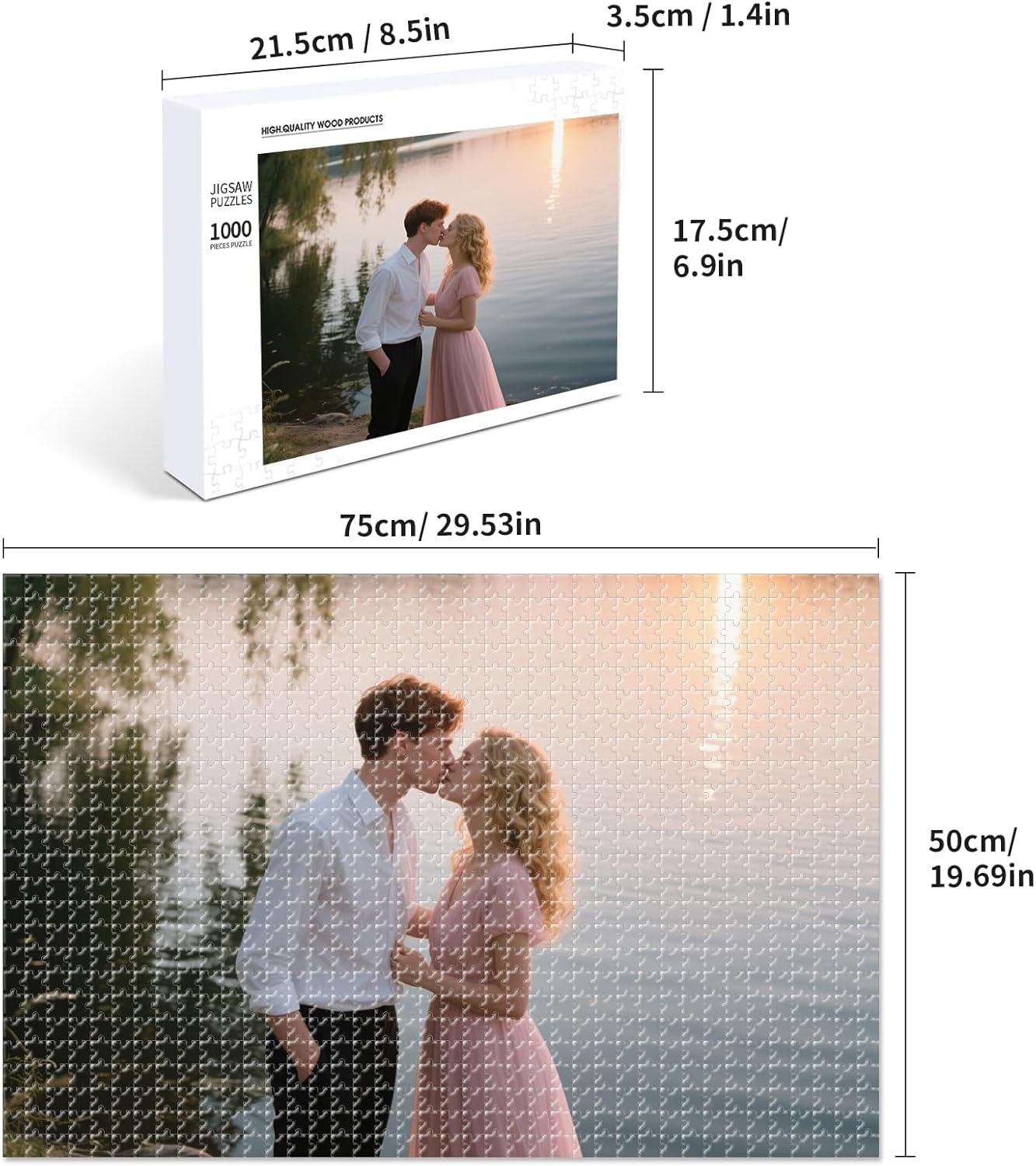 Custom Photo Puzzle – Personalized 1000 Piece Jigsaw Puzzle from Your Photos – Custom Puzzle Gift for Family, Pets, Wedding, Anniversary, Adults, and Couples(1000-vertical)