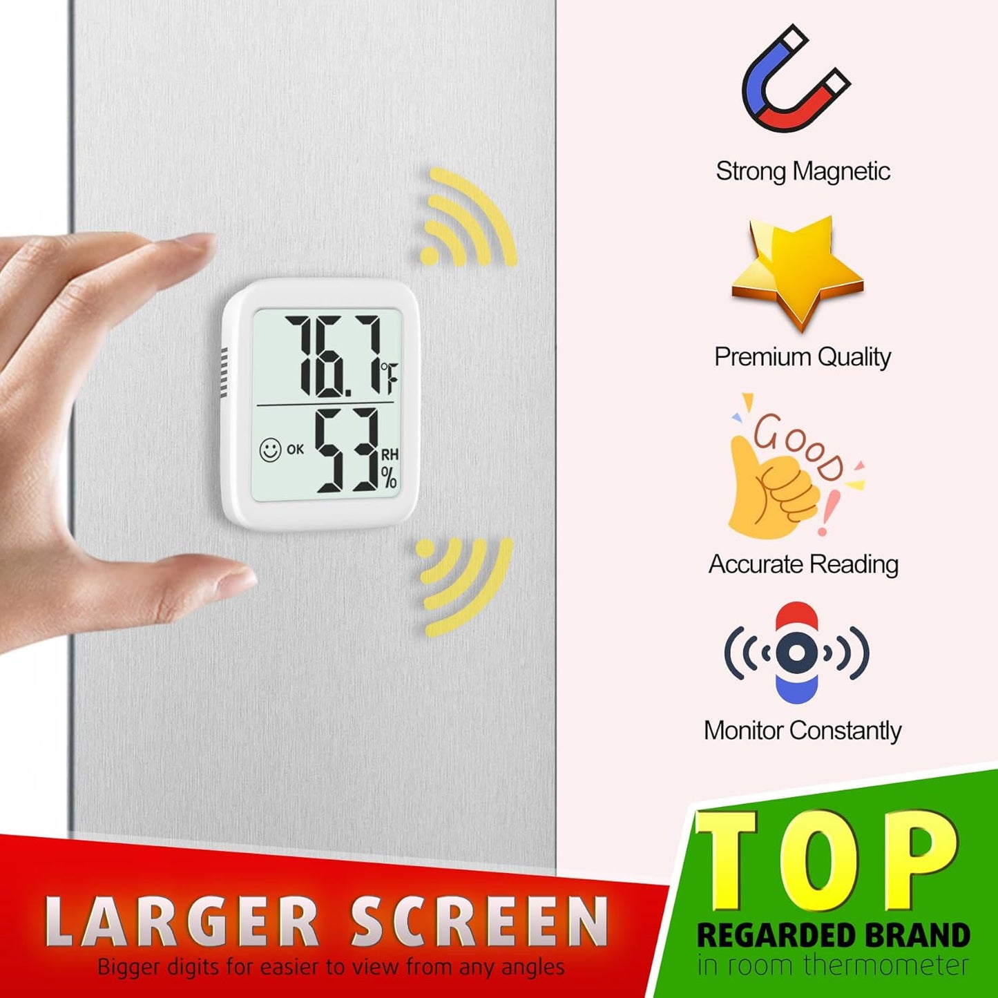 Antonki 2 Pack Room Thermometer for Home, Indoor Hygrometer Humidity Meter Gauge, Digital Temperature and Humidity Sensor Monitor for House, Terrarium, Incubator, Greenhouse - Battery Included