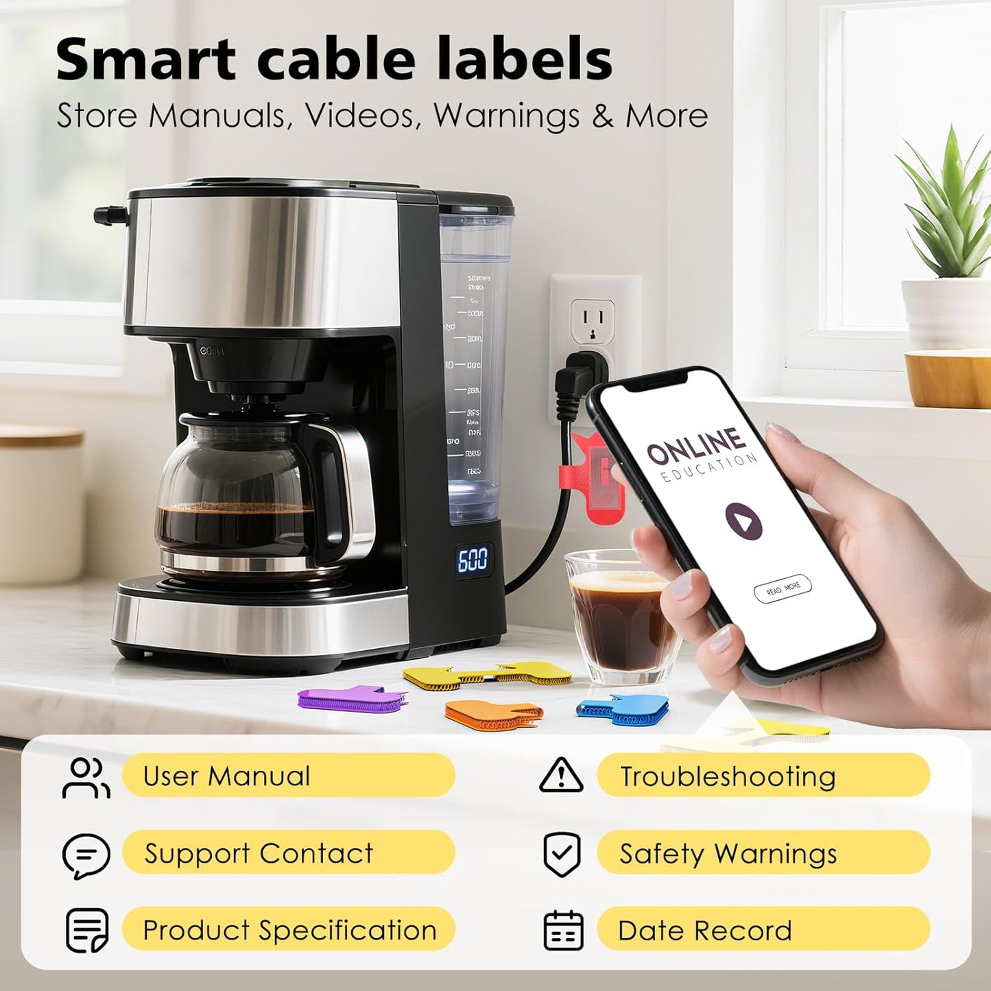 24 Set Smart NFC Cable Labels - 8 Colors Reusable Write-On Wire Labels with Blank NFC Tags Stickers, Programmable Cord Identification Labels for Electronics Cable Management, Oval