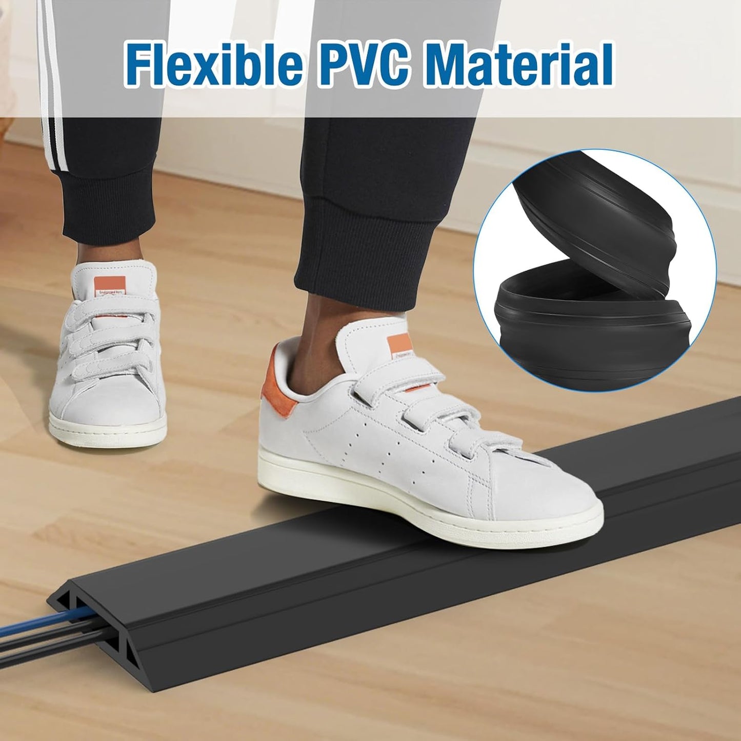 Eapele 4 ft Floor Cord Cover Heavy Duty Cable Protector, Easy to Unroll, Prevent Trip Hazard for Home Office or Outdoor Settings (Black)