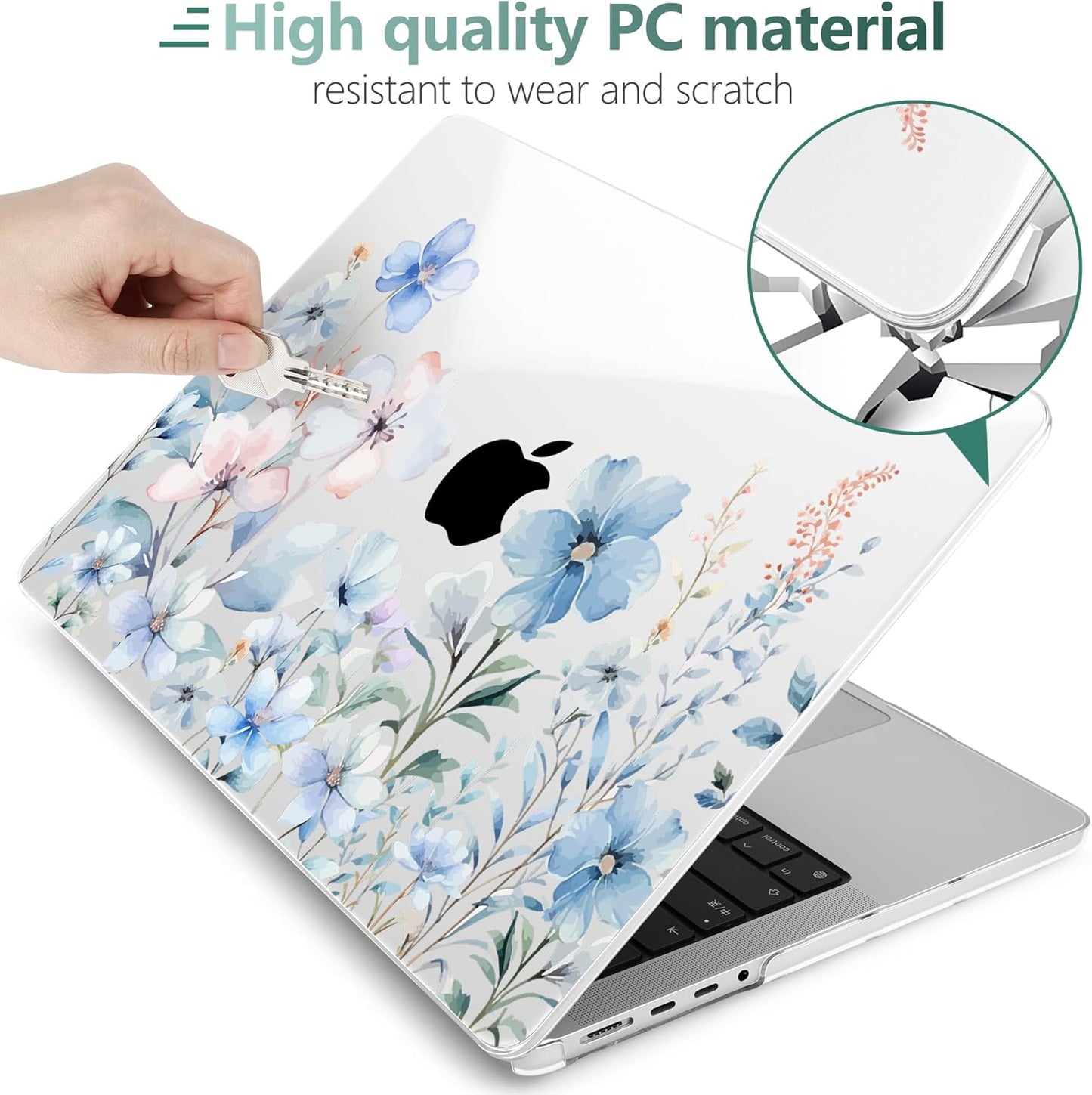 DONGKE for M4 MacBook Pro 16 Inch Case 2024 2023 2021 A3403 A3186 M3 A2991 M2 A2780 M1 A2485 Pro/Max Chip, Plastic Hard Shell Case & Keyboard Cover for Mac Pro 16 with Touch ID, Blue Flowers