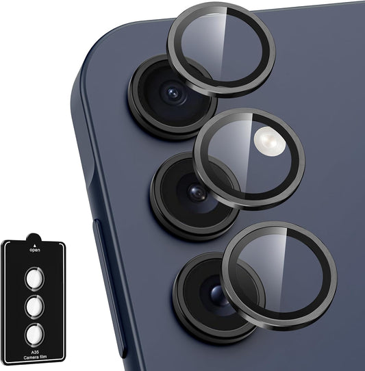 for Samsung Galaxy A35 5G Camera Lens Protector, Individual Metal Ring Tempered Glass Lens Cover, [Strong Adsorption] Scratch Resistant Ultra-Thin HD Clear Lens Cover, 1 Set-Black