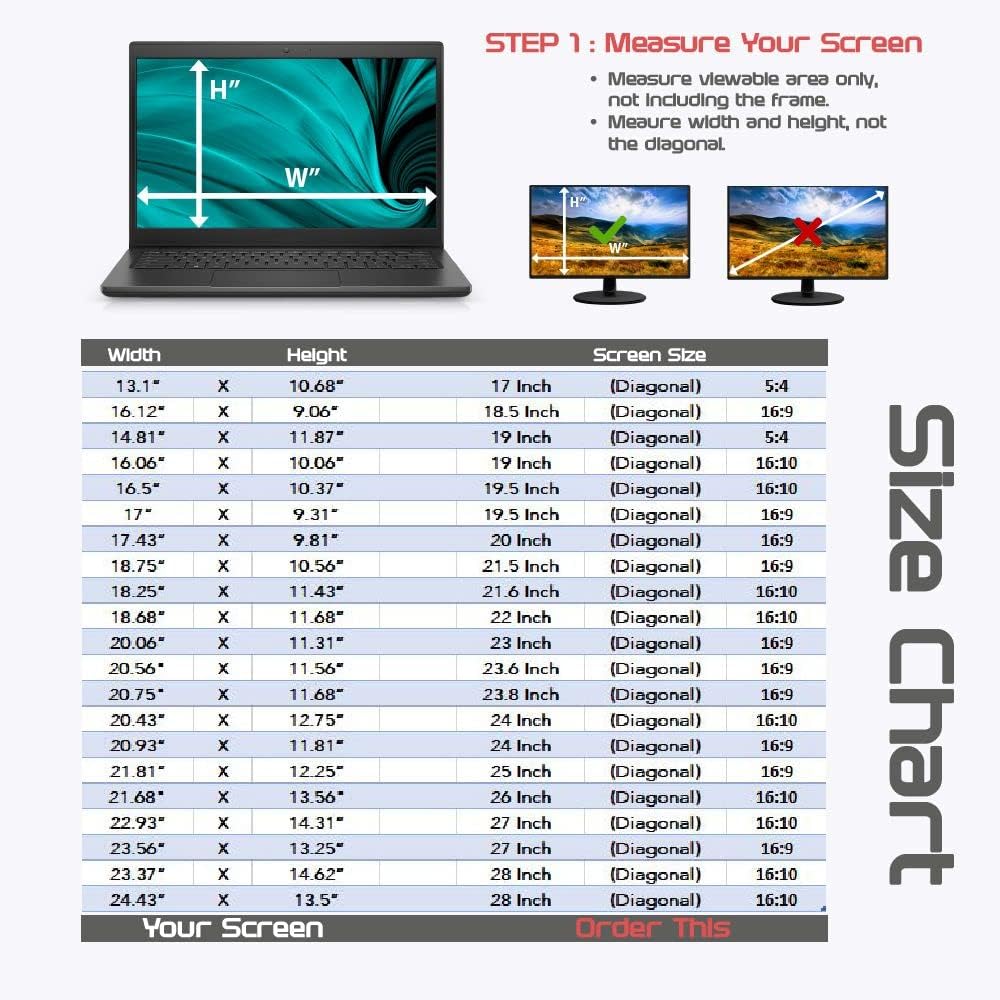 Computer Privacy Screen Filter for Widescreen Monitor - Anti-Glare, Blue Light Reduction, and Privacy Shield Protector - 20.1 Inch 16:10 Aspect Ratio