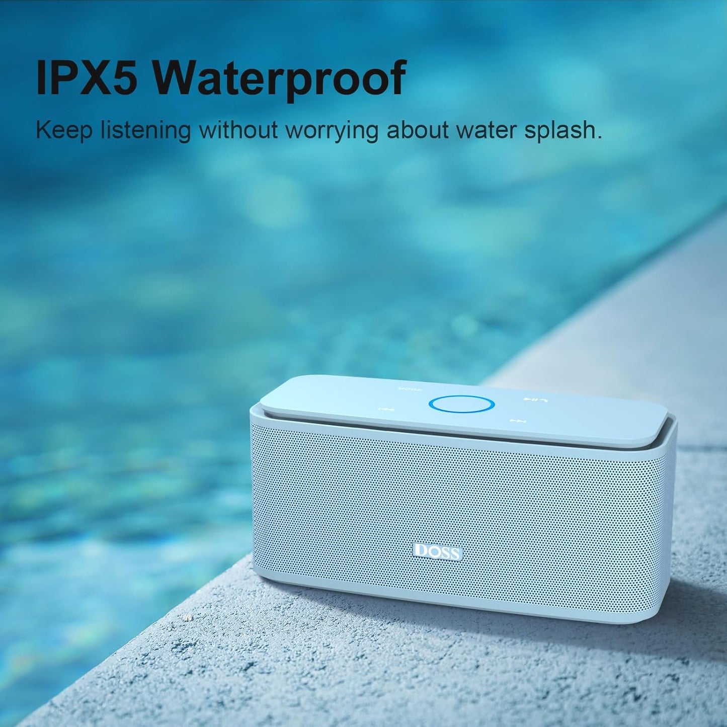DOSS SoundBox Touch Wireless Bluetooth Speaker with 12W HD Sound and Bass, IPX5 Water-Resistant, 20H Playtime, Handsfree, Portable for Office, Home, Outdoor, Travel- Light Blue