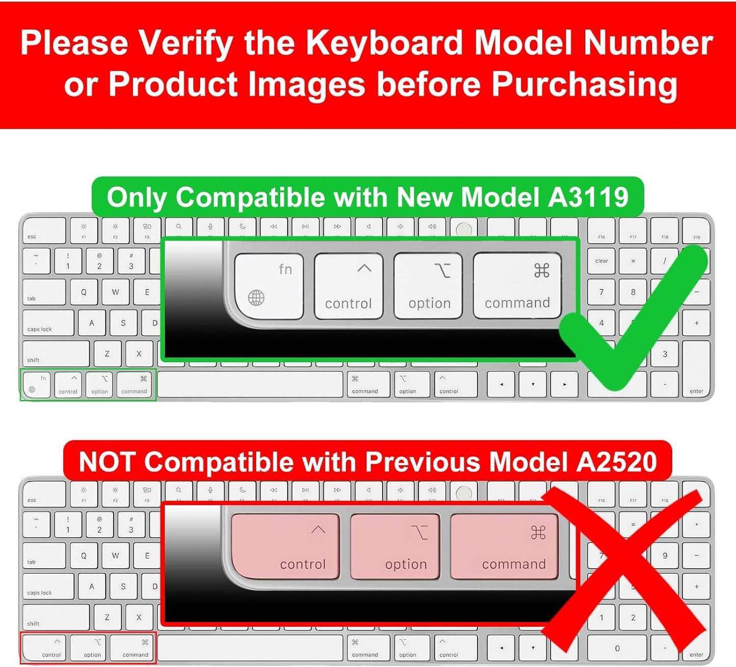 Allinside Black Keyboard Cover for 2024 Mac Magic Keyboard with Touch ID and Numeric Keypad A3119 US Layout