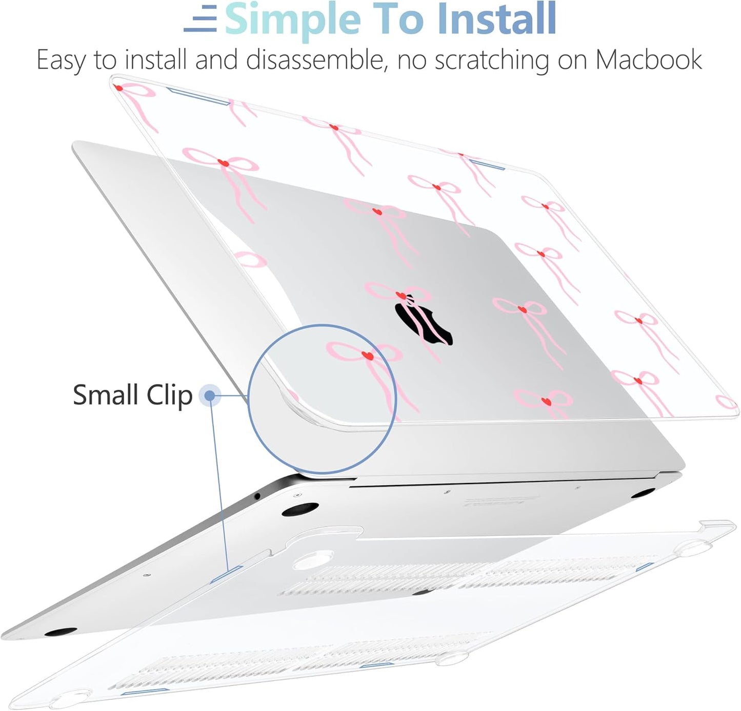 MEEgoodo for MacBook Air 13 inch Case 2021 2020 2019 2018 Released A2337 M1 A2179 A1932 with Touch ID, Plastic Hard Shell & Keyboard Cover Compatible with MacBook Air Case 13.3,Bows & Little Hearts
