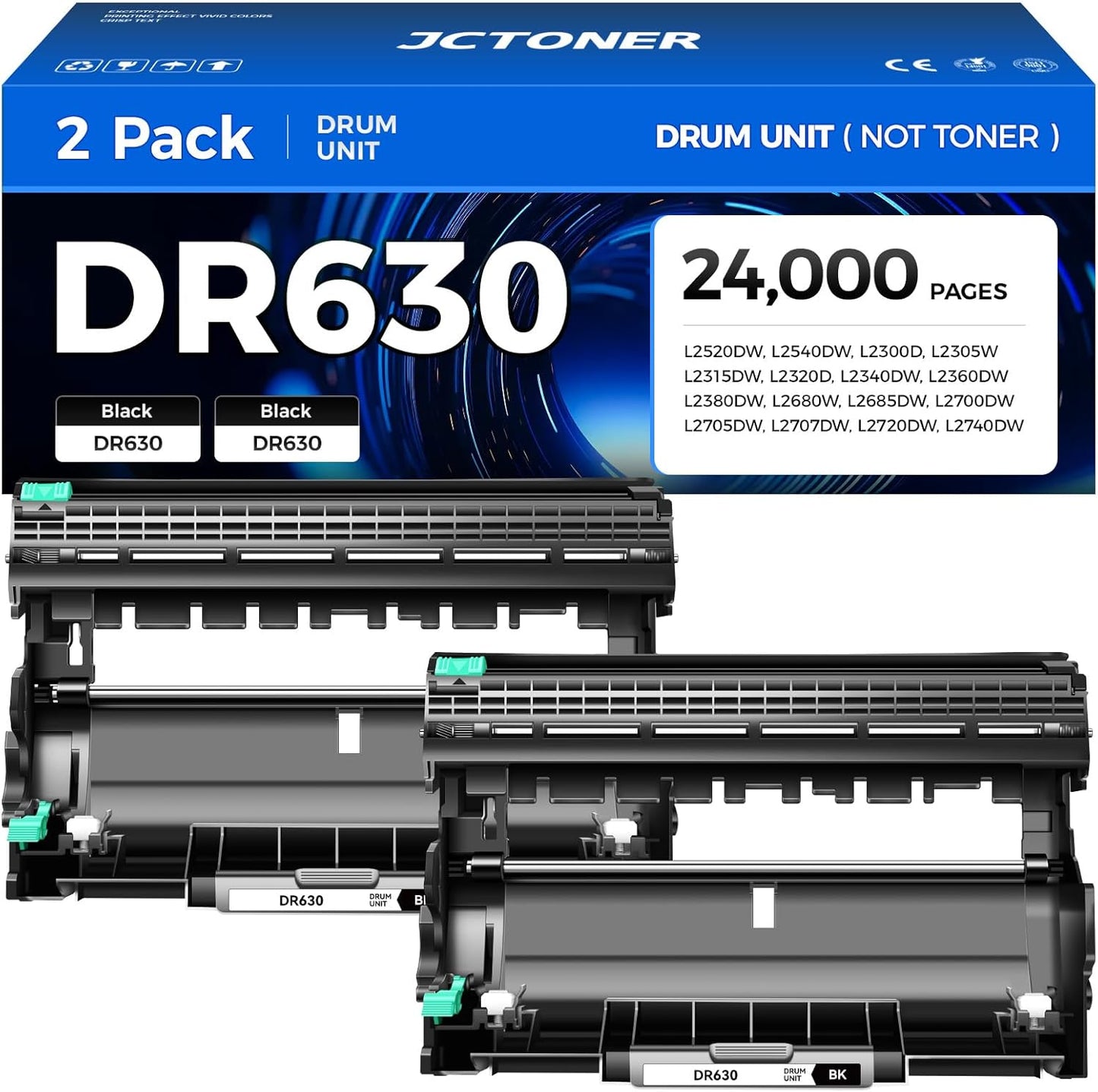 DR630 Drum Unit (Not Toner) 2-Pack Replacement Compatible for Brother DR-630 Imaging Drum HL-L2380DW HL-L2320D HL-L2340DW DCP-L2540DW MFC-L2700DW MFC-L2720DW HL-L2300D HL-L2360DW MFC-L2740DW Printer