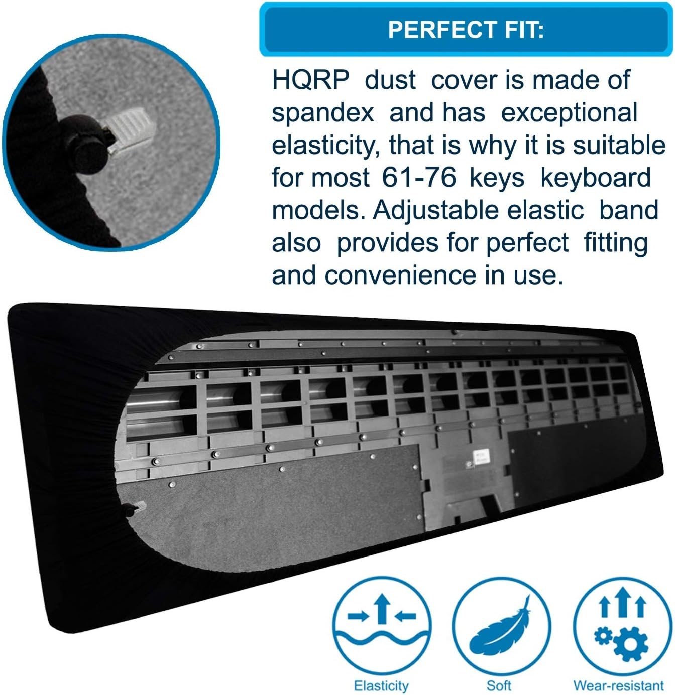 HQRP Elastic Dust Cover w/Bag compatible with Casio LK-265 LK265 LK-280 LK280 WK-6600 WK6600 WK-7600 WK7600 WK-245 WK245 Electronic Keyboards Digital Pianos