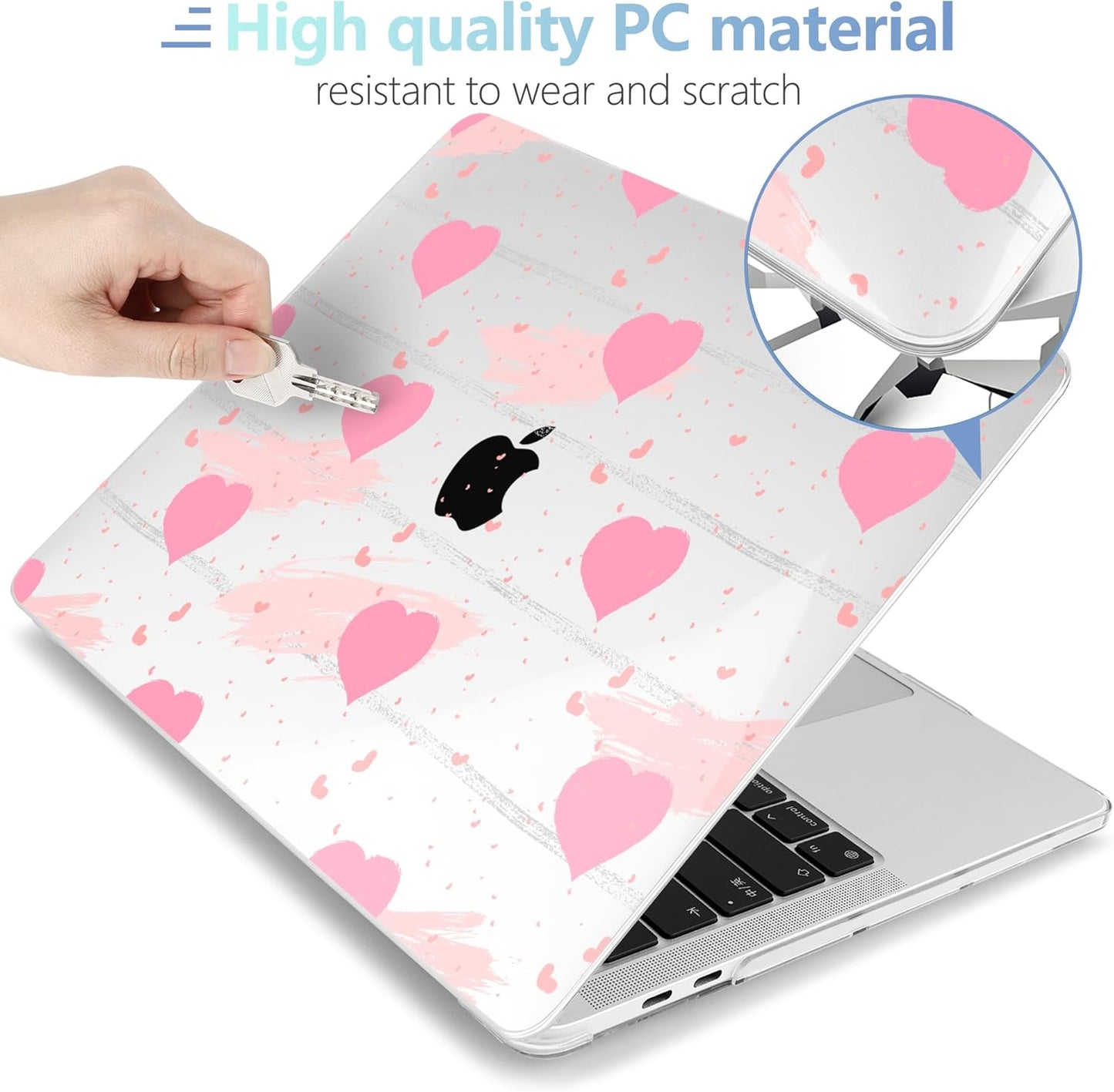 MEEgoodo Case for MacBook Pro 13 inch Case 2022 2021 2020 New A2338 M2/M1 A2251 A2289, Hard Shell with Keyboard & Camera Cover Compatible with 13 inch MacBook Pro, Watercolor Hearts & Grunge Elements