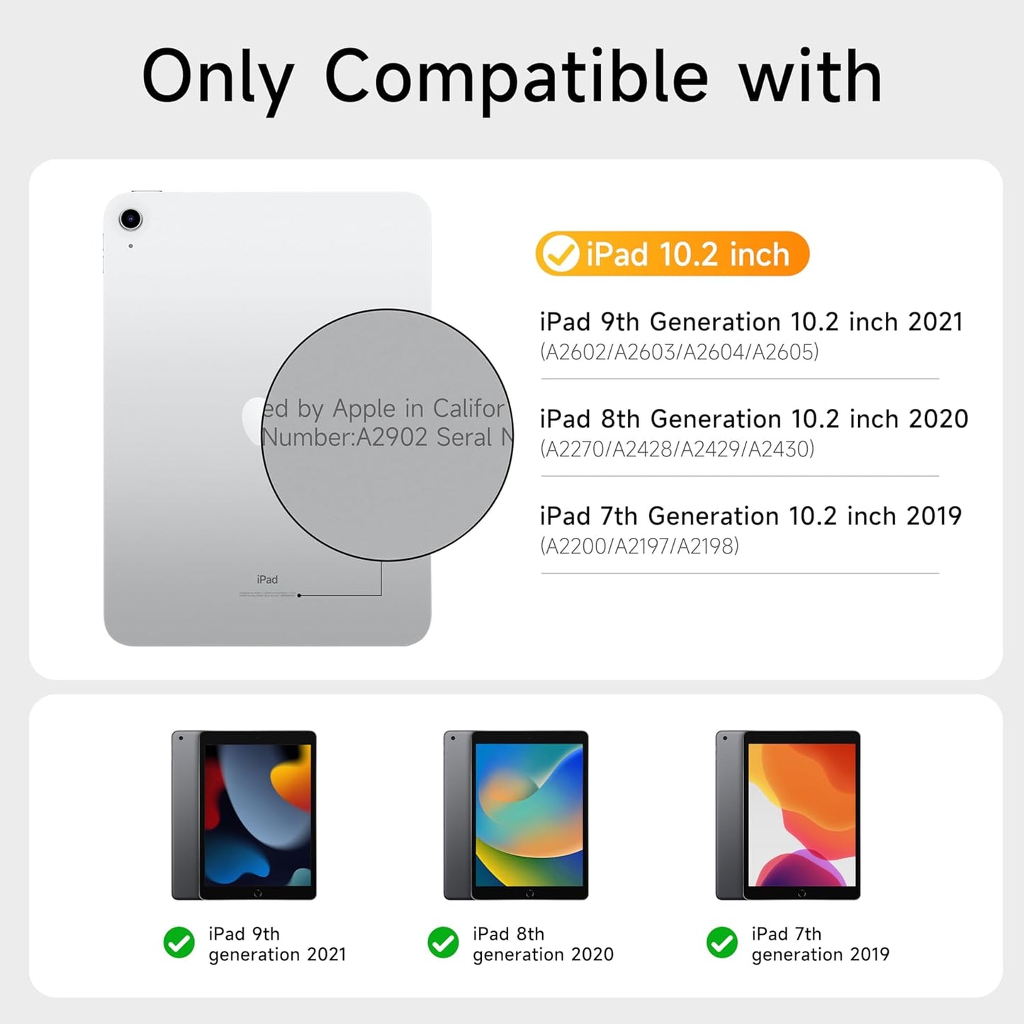 HOU iPad 9th Generation Case with Keyboard(8th/7th gen),iPad Air 3 & Pro 10.5" 360° Rotatable&Detachable Combo,Ultra-Silent Keys,7-Color Backlit,50H Battery,Lightweight Cover,Portrait/Landscape,Black