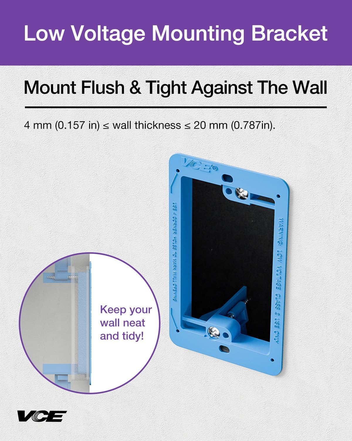 VCE Low Voltage Mounting Bracket Single Gang Wall Plate, Flush Low Voltage Box for Network, HDMI, Coaxial, Speaker, Telephone Cables, Blue, 5 Pack
