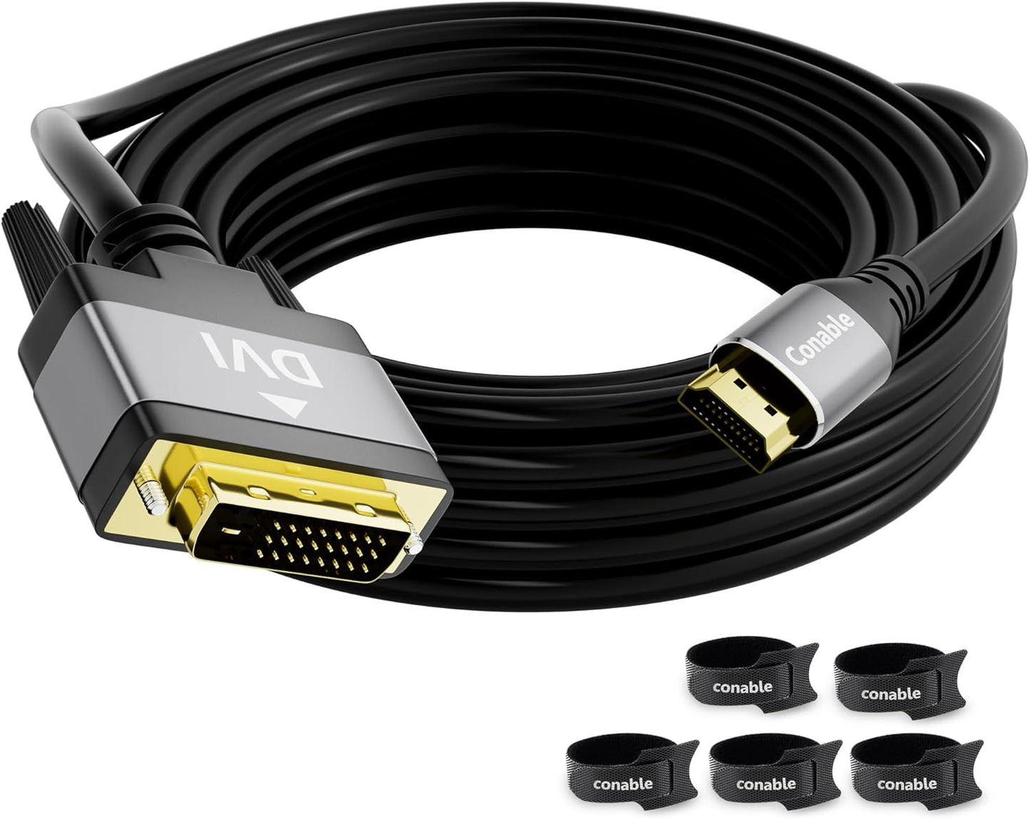 HDMI to DVI Cable 15FT, Bi-Directional DVI to HDMI Male to Male Cord, HDMI A to DVI-D Adapter, Gold-plated Connectors, Aluminum Shells, 1080P, for Computer, Monitor, Projector, Raspberry Pi, Xbox, PS3