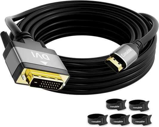 HDMI to DVI Cable 15FT, Bi-Directional DVI to HDMI Male to Male Cord, HDMI A to DVI-D Adapter, Gold-plated Connectors, Aluminum Shells, 1080P, for Computer, Monitor, Projector, Raspberry Pi, Xbox, PS3