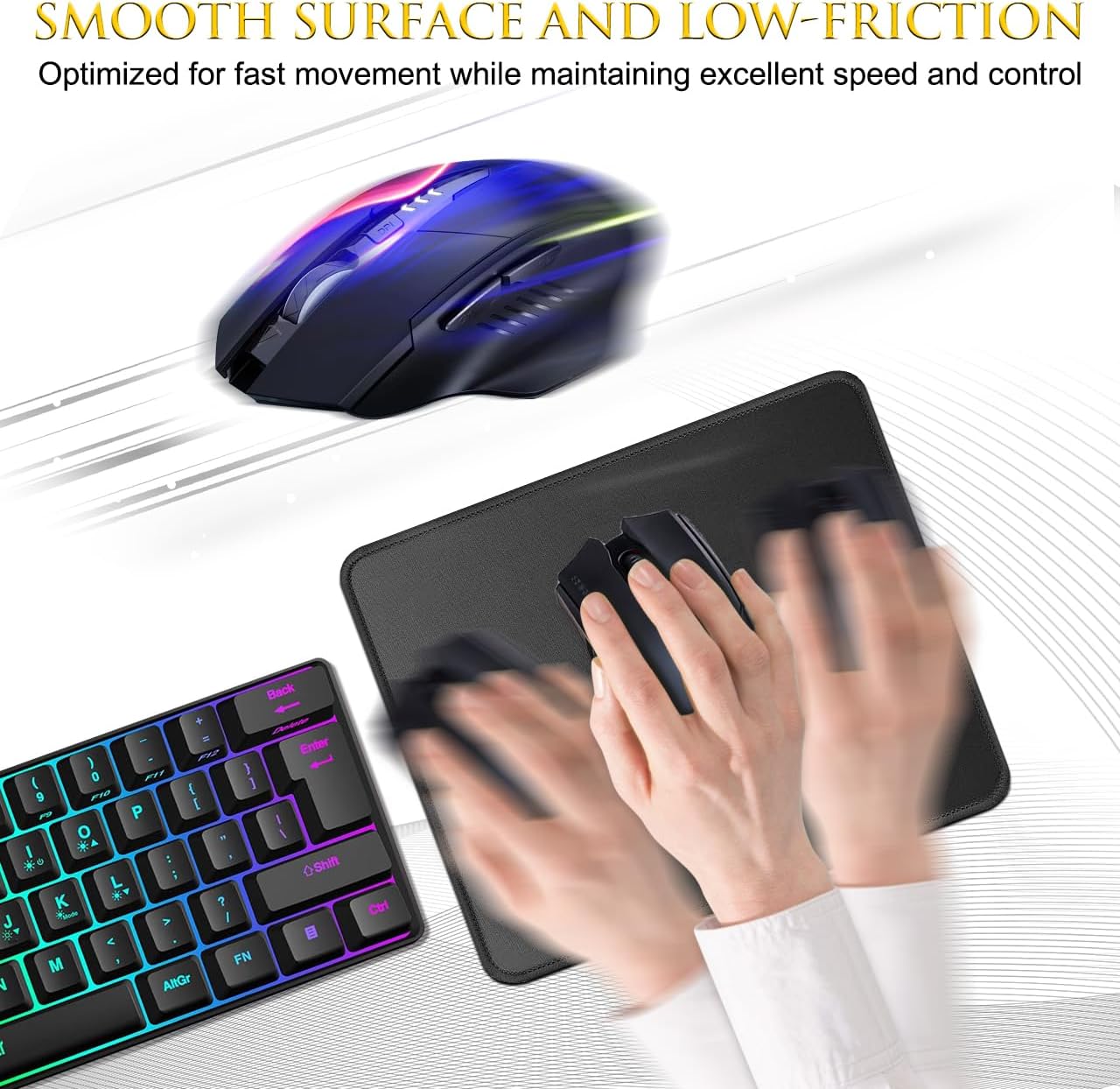 JIKIOU 3 Pack Mouse Pad with Stitched Edge, Comfortable Mouse Pads with Non-Slip Rubber Base, Washable Mousepads Bulk with Comfortable Cloth, Mouse Pads for Computers Laptop Mouse 10.2x8.3inch Black