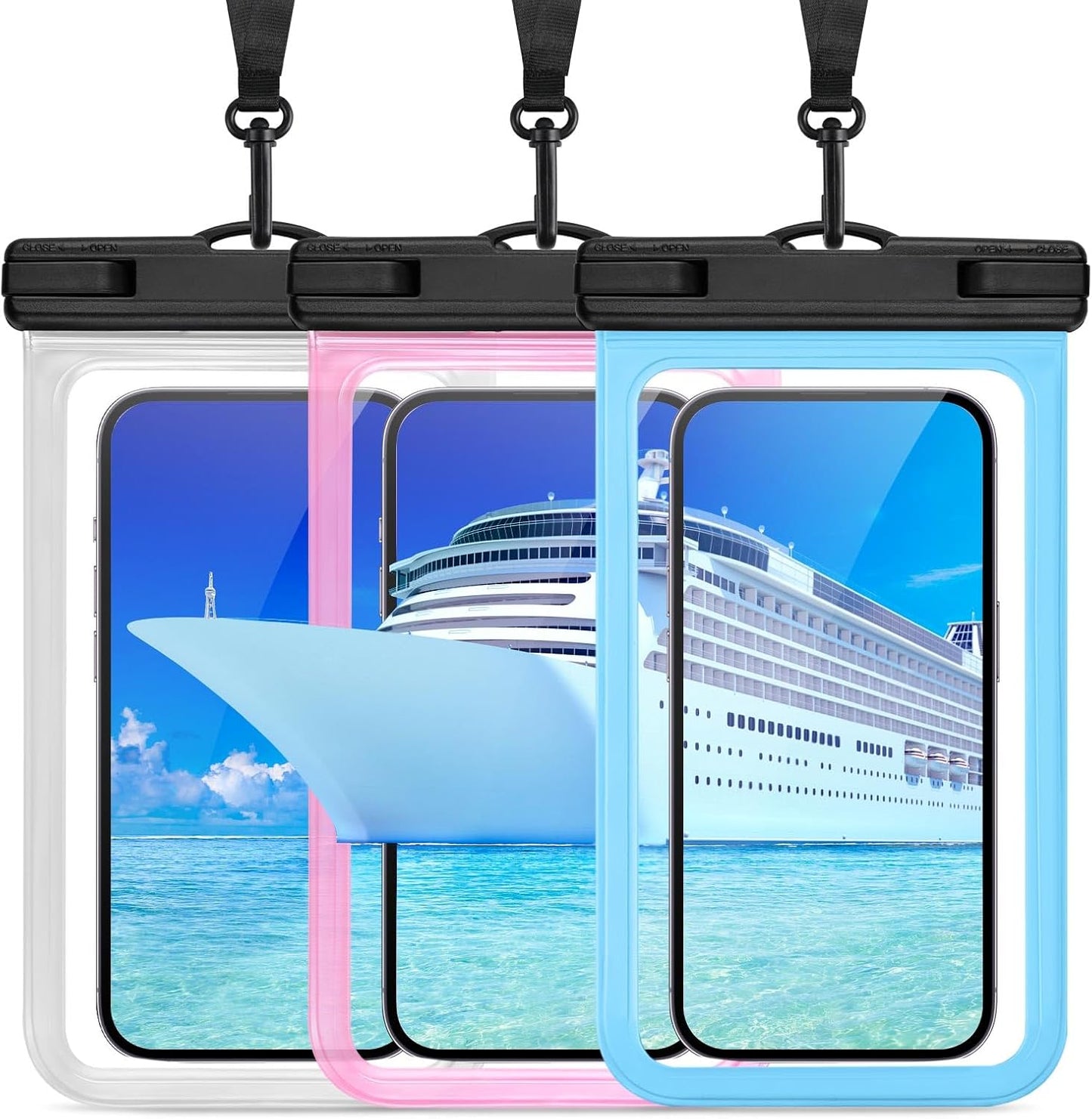 2025 3-Pack Waterproof Phone Pouch, Cruise Ship Essentials Must Haves Dry Bag for Vacation Beach Travel Kayak Boat Accessories, Water Proof Phone Case for iPhone 16 15 14 13 12 Plus Pro Max