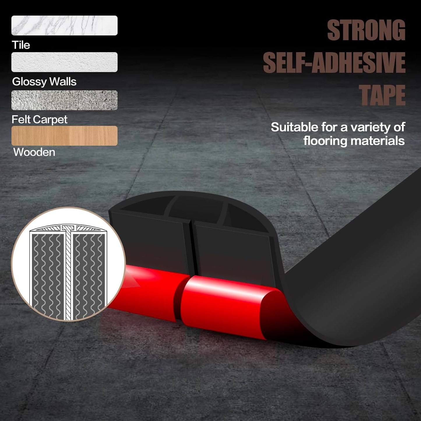 Floor Cord Cover Self Adhesive Cord Hider,10FT Cable Management, Extension Strip Protector for Wires, Prevent Cable Trips for Offices, Gyms, Exhibitions Cavity:0.39"(W) x 0.27"(H) Black