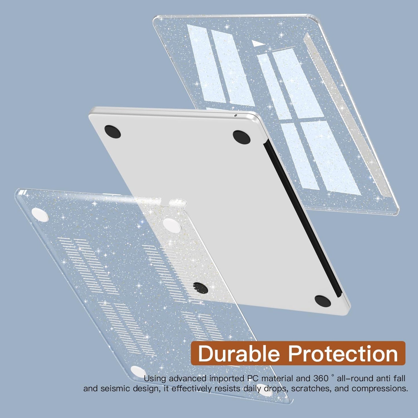 CISSOOK Clear Glitter Star Case for MacBook Air 13.6 inch 2025 2024 2022 Release A3240 A3113 A2681, Glossy Sparkly Hard Shell Case with Keyboard Cover Type C Adapter for MacBook Air 13.6" M2 M3 M4