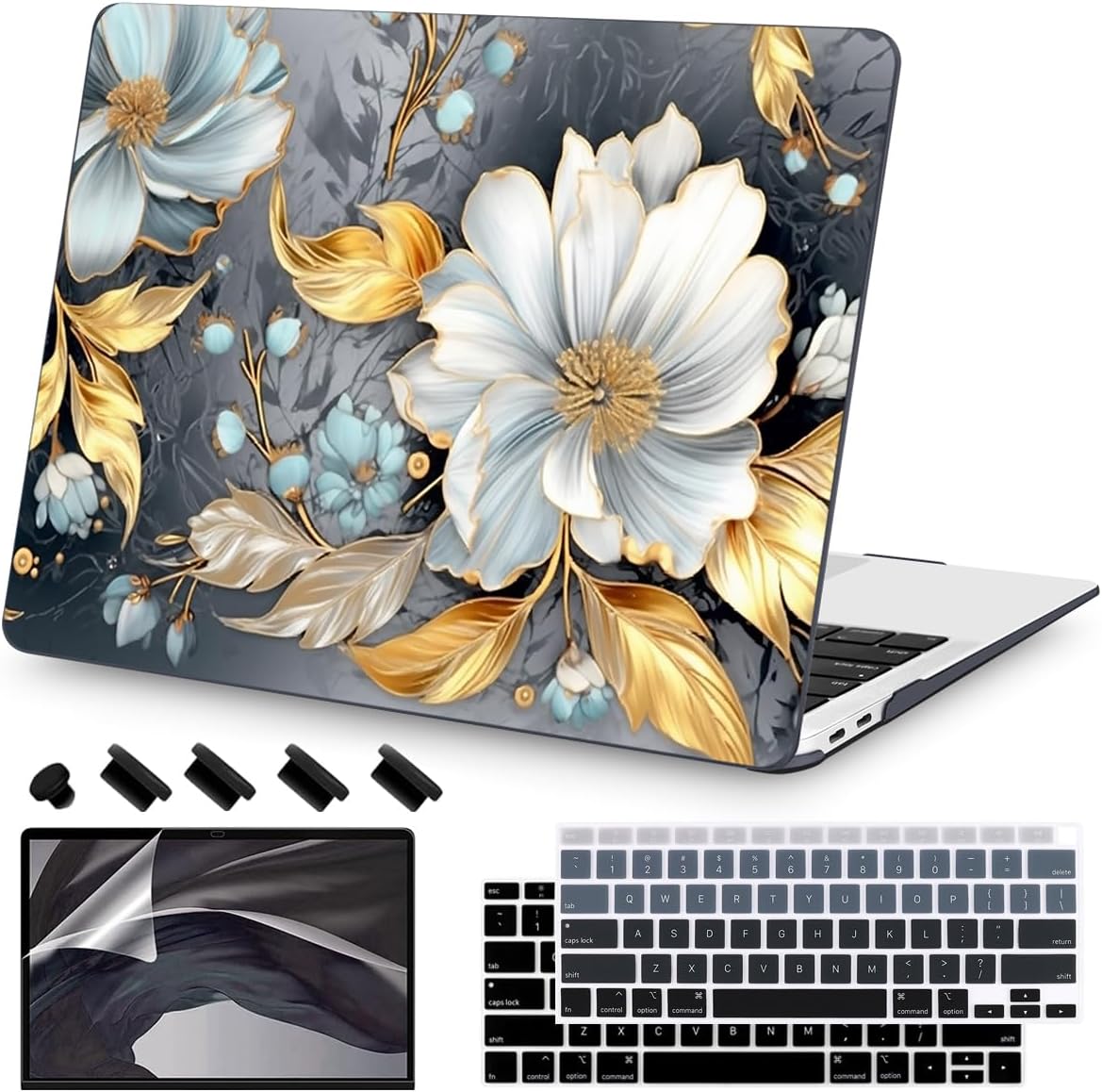 Teryeefi Pattern Hard Case Compatible with MacBook Air 13 inch Case 2021-2018 M1 A2337 A2179 A1932 with Retina Display, Plastic Hard Shell + Keyboard Cover + Screen Protector, W-Modern Abstract Art