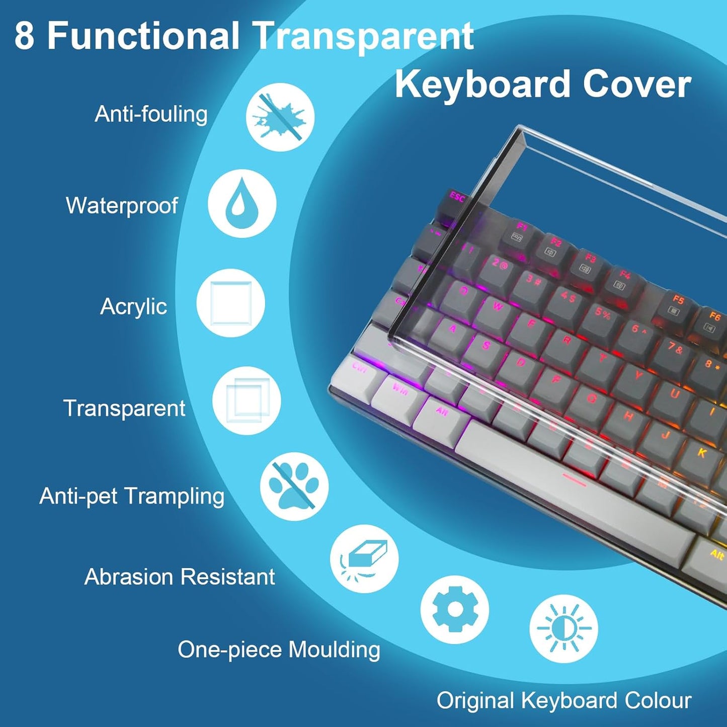 Redragon K556 Desing Wish Keyboard Cover, Water Resistant Half-Covered Acrylic Dust Cover Anti-Cat Lid