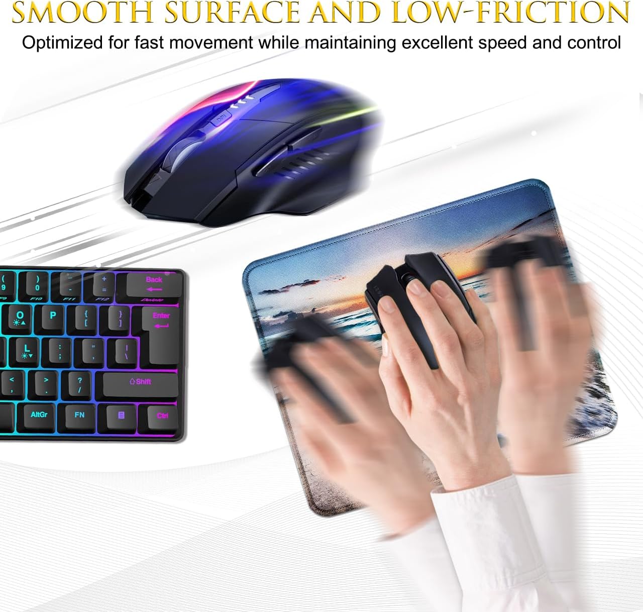 JIKIOU 3 Pack Mouse Pad with Stitched Edge, Comfortable Mouse Pads with Non-Slip Rubber Base, Washable Mousepads Bulk with Lycra Cloth, Mouse Pads for Computers Laptop Mouse 10.2x8.3x0.12in Beach