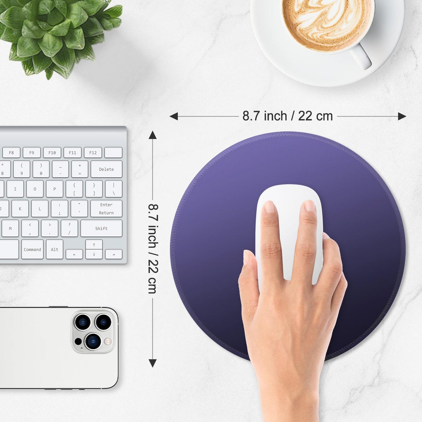 ITNRSIIET Mouse Pad Non-Slip Rubber Base Smooth Surface Stitched Edges Waterproof Durable Compatible with All Mice for Office & Gaming, Desk Accessory, Diameter 8.7 inch, Violet Gradient