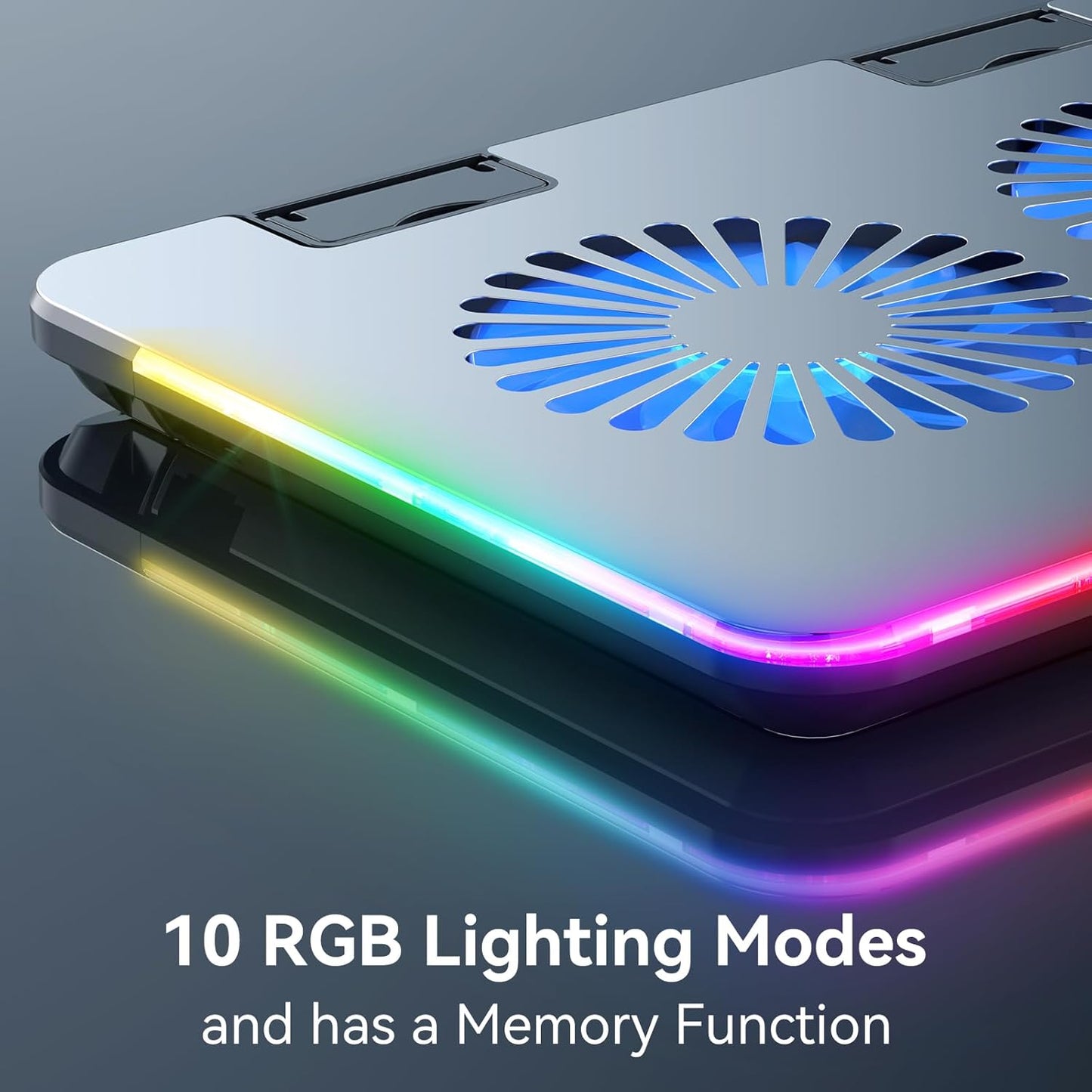 Upgarde Metal RGB Laptop Cooling Pad Gaming Laptop Cooler with 2 Large Fans, Adjustable Fan Speed, 7 Height Stand, 10 Modes Light with Memory Function for 10-17.3 Inch Laptops