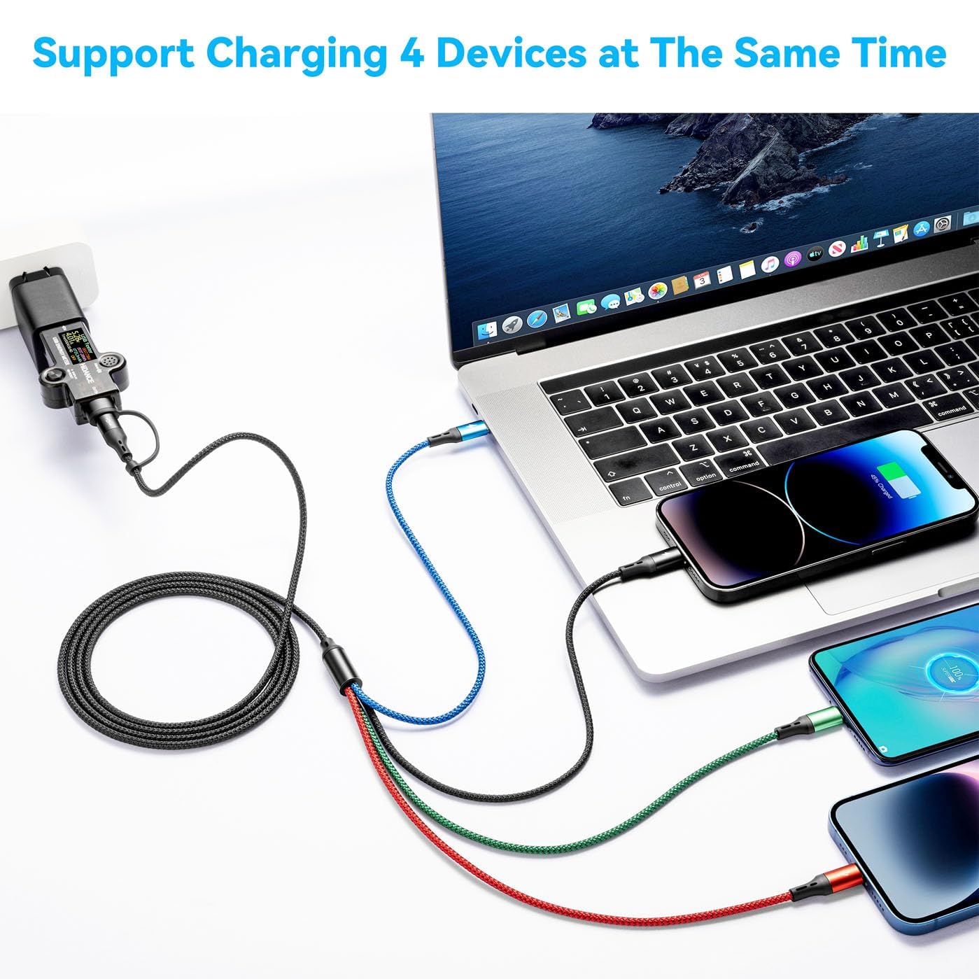 5 in 1 Multi Charging Cable 3.5A, Multi Fast Charging Cord USB A/C to Type C/Micro USB/Lightning Universal Braided Charger Cable,Multi Charger for Cell Phones,iPhone,Galaxy (2, Black, 4Feet)