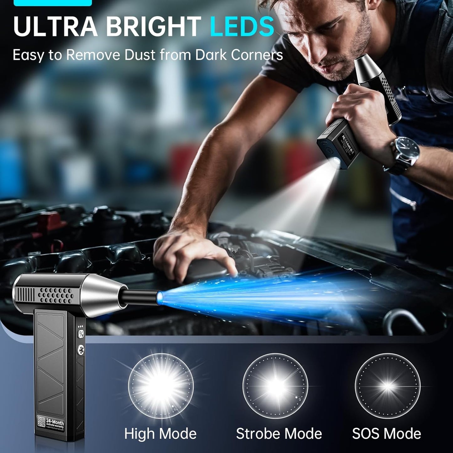 Compressed Air Duster, 380000RPM Electric Air Duster with LED Light, 4-Gear Adjustable Mini Handheld Air Blower Jet Turbo Fan Jet Dry Blower Rechargeable Air Blower Duster for Keyboard Car Home