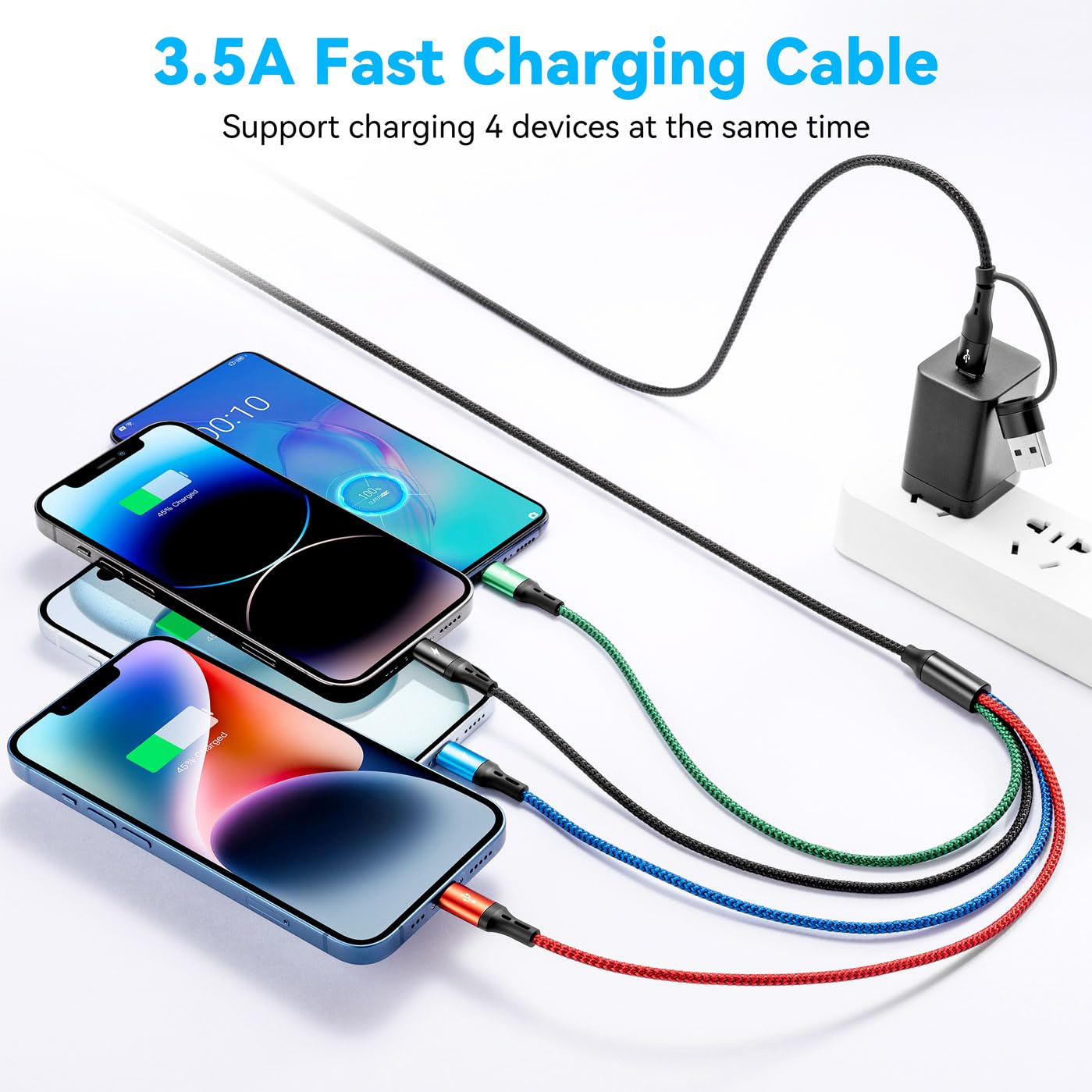 4 in 2 Multi Charging Cable 3.5A, [2Pack 6Ft] Multiple fast Charging Cord USB A/C to Type C/Micro USB/Lightning Universal Braided Charger Cable,Multi Charger for Cell Phones,iPhone,Galaxy and More
