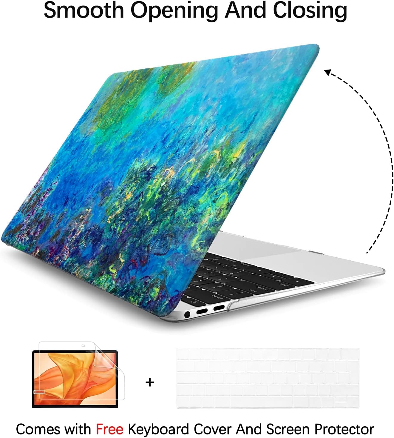 Compatible with MacBook Pro 13 inch Art Case Skin, 2022, 2021, 2020-2018 Release A1708 Plastic Watercolor Hard Shell with Keyboard Cover & Screen Protector (Wisteria by Claude Monet)